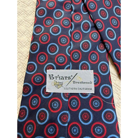 Bronzini x Briar Brentwood England Hand Made Silk Tie Circles Navy Wide 4.5W 56L - Picture 2 of 8